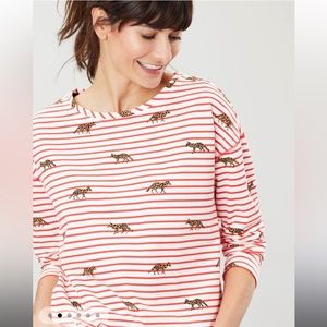 Joules Marina Print Dropped shoulder Jersey Top, fox leopard stripe, US4